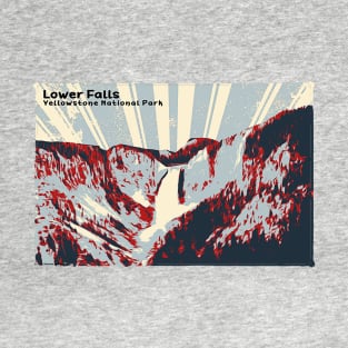 Retro Lower Falls in Yellowstone National Park in red and gray T-Shirt